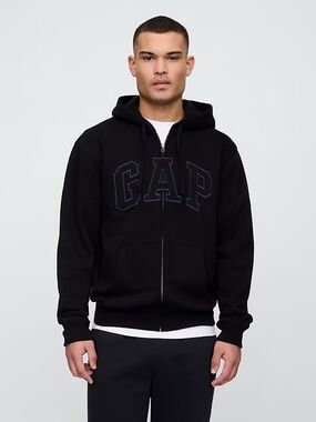 GAP Black Full-Zip Hoodie with Tonal Logo
